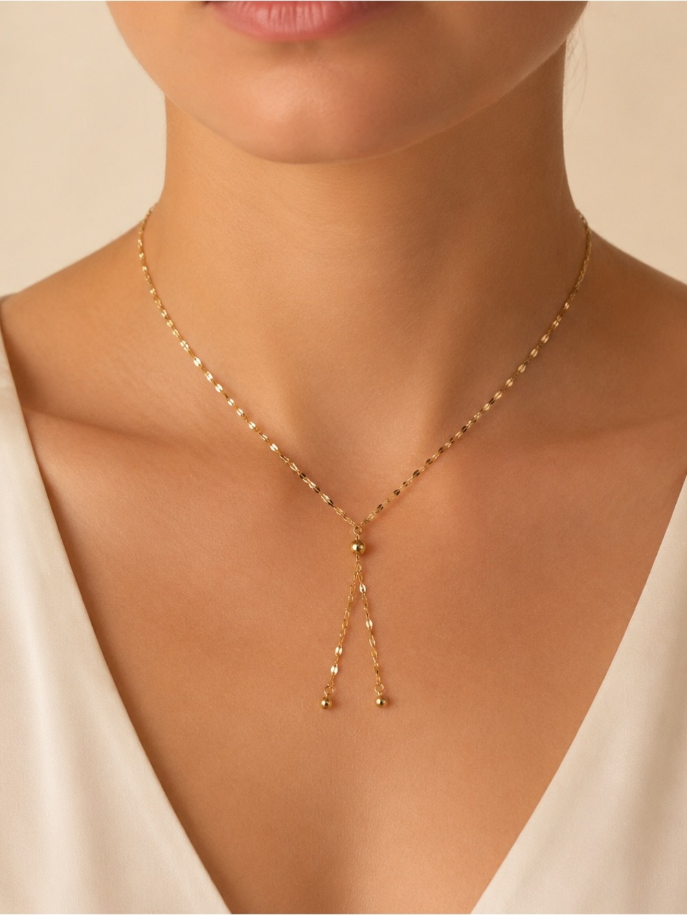 Elegant Gold Women's necklace lariat Steel 18k